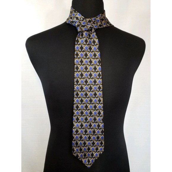 Geoffrey Beene Mens Dress Tie Suit Imported Fabric Made In USA Silk Black Blue - Picture 2 of 12